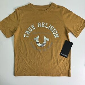True Religion Silver Logo Tee - Mustard Yellow Sz 5/6 boys kids NWT
